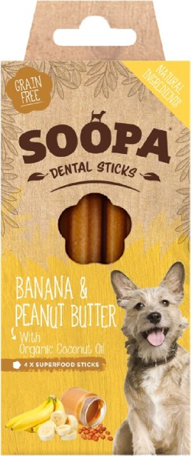 Soopa Dentální tyčinky Banán a arašídové máslo 100 g Soopa Dentální tyčinky Banán a arašídové máslo 100 g