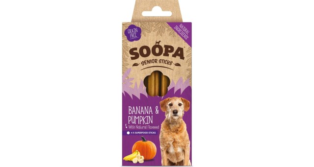 Soopa Dentální tyčinky Banán, dýně a lněné semínko pro seniory 100 g Soopa Dentální tyčinky Banán, dýně a lněné semínko pro seniory 100 g